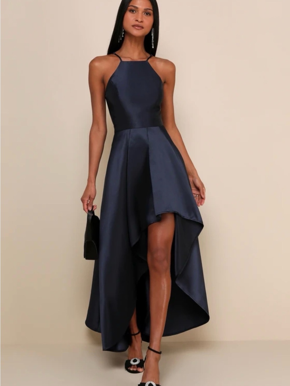 Lulus Navy Blue High-Low Evening Gown